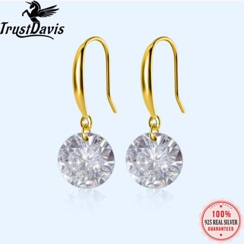 Trustdavis Genuine 925 Sterling Silver Lovely Dazzling CZ Dangle Earrings For Women Fashion Silver 925 Jewelry Wedding Gift DT59