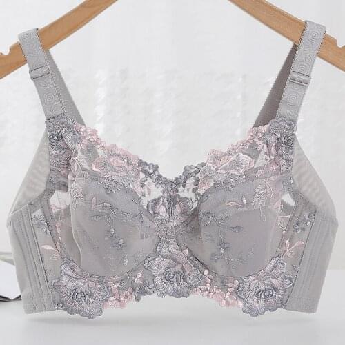 Womens Full Coverage Floral Embrodiery Ultra-thin Bra Lingerie 34 36 38 40 42 44 46 48 B C D E F G H