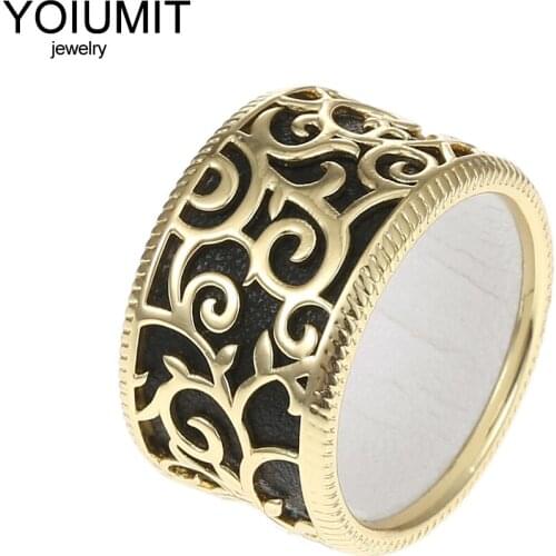 Cremo 2019 New Fashion Gold Color Shaped Flower Rings for Woman Rounded Yoiumit Hollow Bague Leather Chic Ring Femme Bijouterie