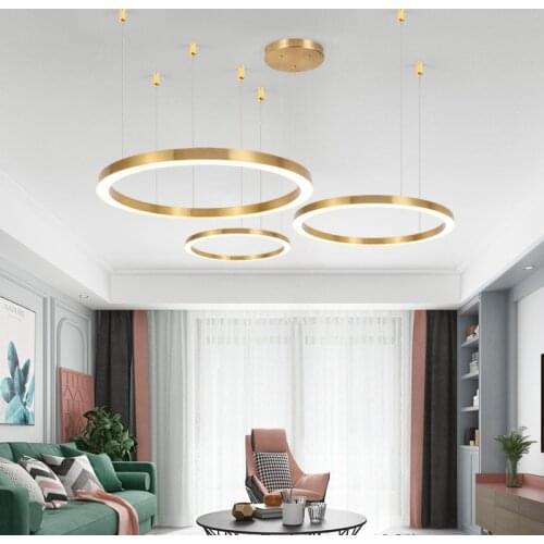 Golden Aluminum Ring LED Chandelier Living room dining room bedroom study chandelier Commercial restaurant shop lighting