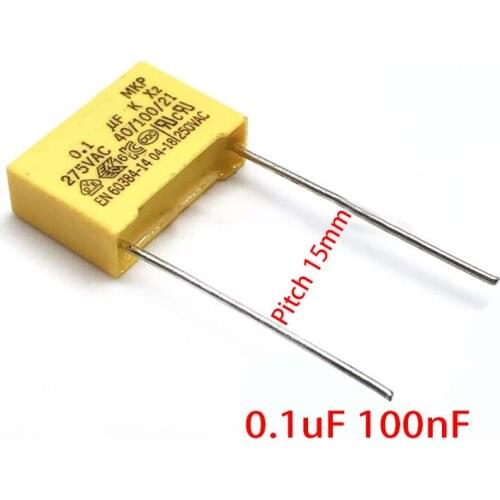 10pcs 275V X2 capacitor Pitch 15mm 275VAC X2 Polypropylene film capacitor 0.1uF 100nF