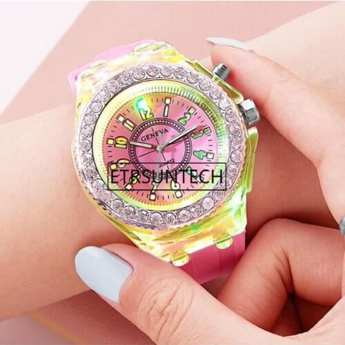 100pcs/lot Luminous LED Sport Watches Women Quartz Watch ladies Women Silicone Wristwatches Party Glow Watches