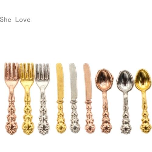 Chzimade 12pcs 1:12 Dollhouse Miniature Accessories Fork Knife Soup Spoon Tableware Simulation Kitchen Food Furniture Toys