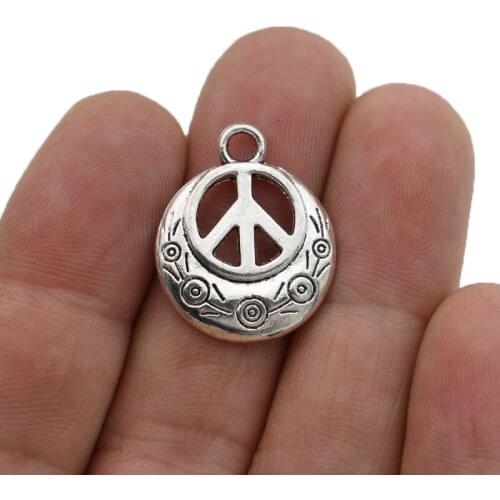 20PCS Silver Plated Peace Sign Charms Pendants for Jewelry Making Bracelet DIY Accessories 24x20mm