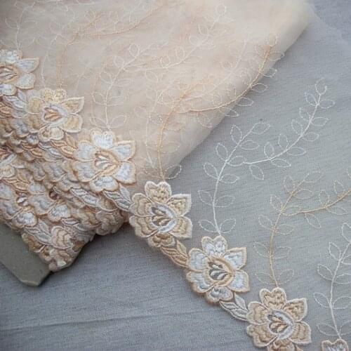 22cm 8.66inch wide-2yards/lot Diy Craft Embroidered Floral Tulle Lace Trim, Mesh Lace Trim