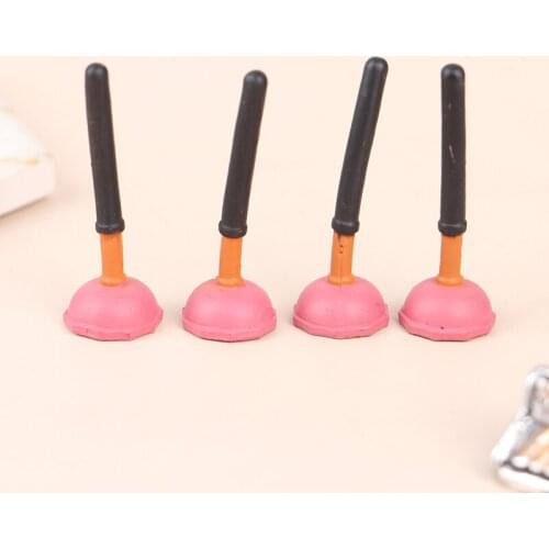4pcs 1:12 Scale 4*1.4*1.4CM Rubber Doll House Miniature Wood Toilet Plunger Model Furniture Accessories