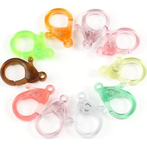 6x26mm Transparent Colorful Plastic Lobster Clasp Hooks Clips Connectors for Jewelry Making DIY Gift Mask Chain Accessories