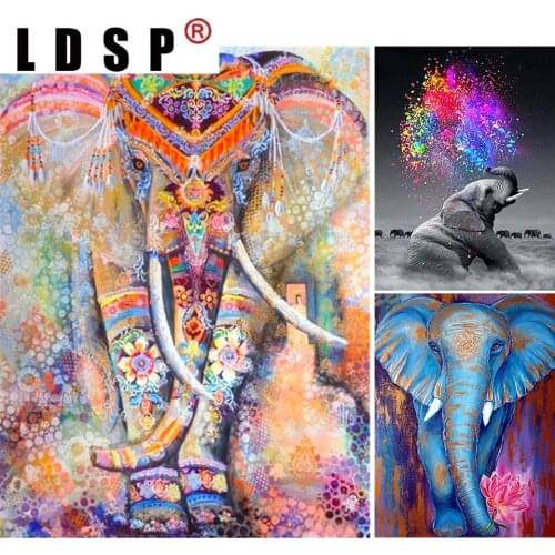 LDSP 5D Diy Diamond Painting Colorful Elephant Cross Stitch Kit Full Round Drill Diamond Embroidery Mosaic Picture Home Decor