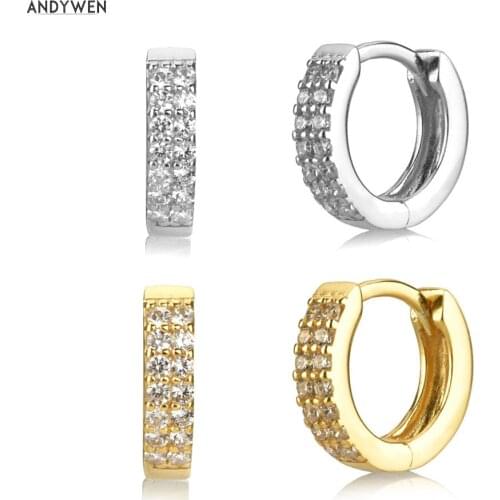 ANDYWEN 925 Sterling Silver 6.8mm Crystal CZ Two Line Hoops Zircon CZ Loop Circle Huggies Piercing Ohrringe Earring Jewelry