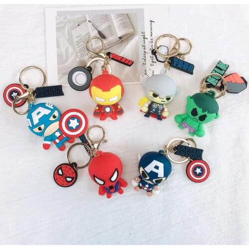 Anime Marvels Hulk Keychain Super Heroes Figures Bag Pendant Cartoon Iron Man Captain America Keyring PVC Toys Birthday Gifts