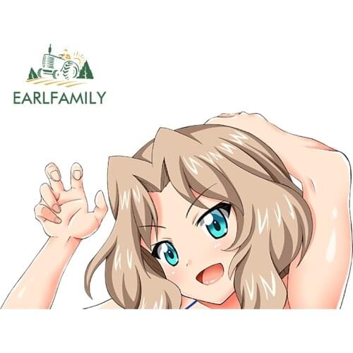 EARLFAMILY 13cm x 7.3cm for Girls Und Panzer Personality Cartoon Scratch-Proof Anime Car Stickers Refrigerator Decal Personality