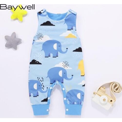 Baywell Summer Baby Rompers Cute Cartoon Elephant Print Clothing Sleeveless Infant Newborn Jumpsuit Clothes