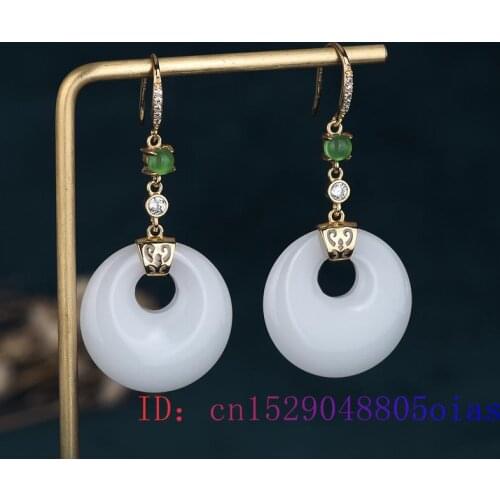 White Jade Doughnut Earrings Chalcedony Fashion Women Charm Natural Crystal 925 Silver Amulet Agate Gemstone Gifts Jewelry