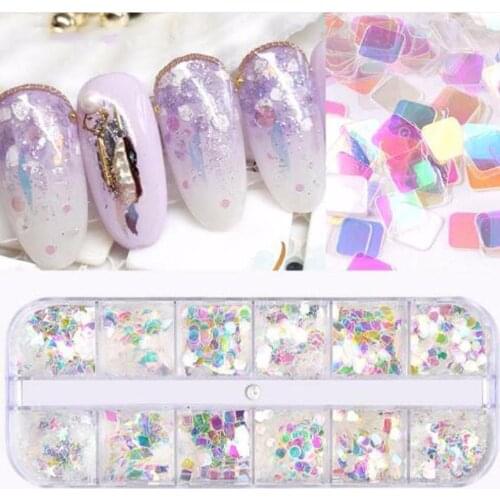 Mix Size Nail Flakes Sequins 3D Mermaid Holographic Fluorescent Shiny Manicure Pedicure Glitter Nail Art Decoration