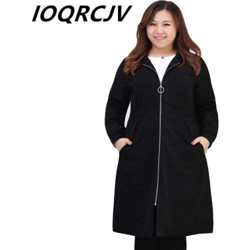 Plus size 4XL-10XL Women Trench Coat Spring Autumn Hooded Zipper Pocket Solid Long Coat Female Windbreaker Casual Black Outwear