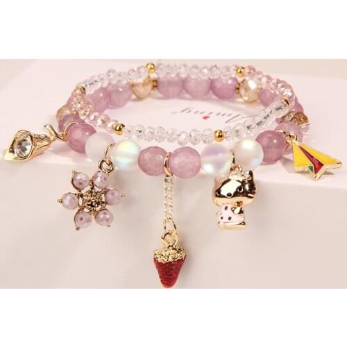 CHENFAN2021 new pop flower beads cute dancing girl beaded bracelet for women female hand gift hand ring cartoon cat strawberry