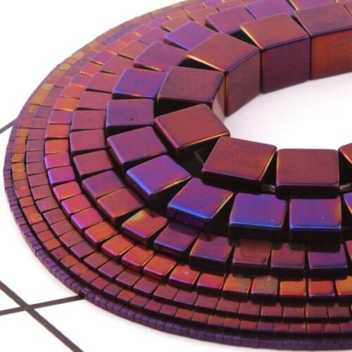 Natural Hematite Purple Cube Shape Smooth 2/3/4/6/10mm Loose Stone Beads For DIY Necklace Bracelets Jewelry Making Strand 15"