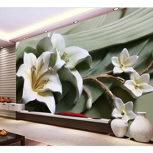 HD large 3D elegant beautiful lily relief background wallpaper mural