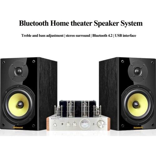 HIFI Speaker home theater audio suite TV living room home surround speakers Wood Bookshelf Amplifier Support Bluetooth