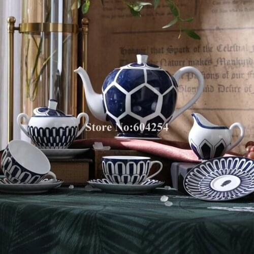 Good quality bone china 15pcs coffee set ceramic cups and saucers blue color afternoon tea suit