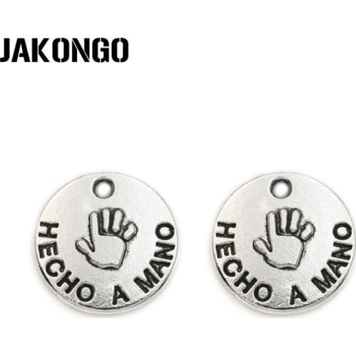 JAKONGO Antique Silver Plated Hecho a mano Charms Handmade Pendants Jewelry Findings Accessories Making fit Bracelet DIY 16mm