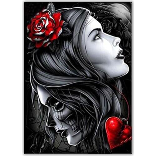 Full Drill Square Diamond Painting 5d Picture Horror Skull and Woman DIY Full Round Diamond Paint Mosaic Embroidery Accessories