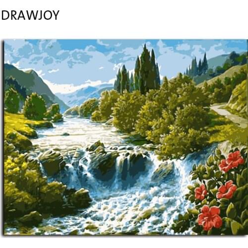 DRAWJOY Landscape Framed Pictures Painting By Numbers Wall Art DIY Canvas Oil Painting Home Decor GX7362 40*50cm