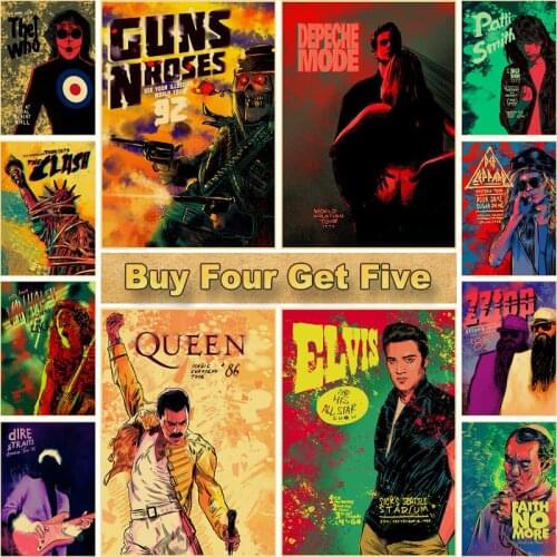 Classic Rock Band Poster Retro Kraft Paper Legends of Music Team Posters HD Image Wall Art Painting Study Room Bar Cafe Decor