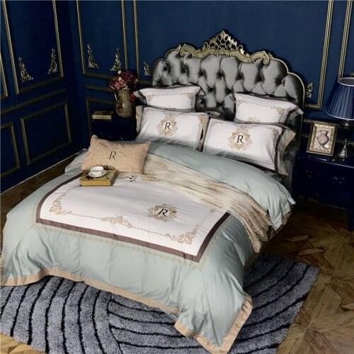 Luxury Egyptian cotton Bedding Set 4pcs bed Sheet Duvet Cover set Pillowcase Home Wedding Decoration King Queen green and pink