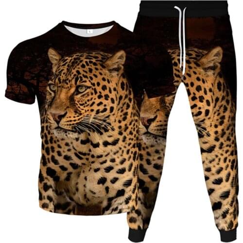 Mens Women Fashion 3D Print Animal Leopard Tracksuit Male Female T-Shirt+Trousers Pants 2Pcs Sets Suit Plus Size S-6XL Clothing