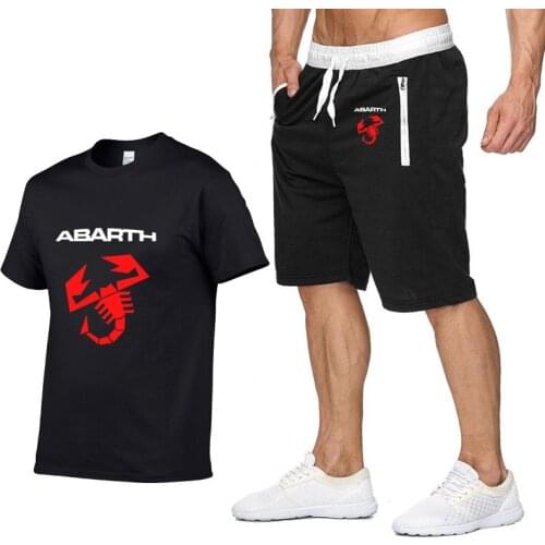 Mens Short sleeve Abarth Car Logo Summer Mens t Shirt HipHop Harajuku T-Shirt high quality Cotton TShirts shorts suit Sportswear