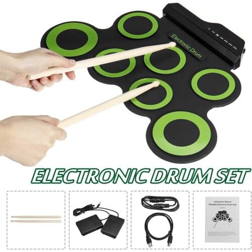 Digital USB Roll up Drum Set Folding Silicone Electric Drum Pad Kit With Drum Sticks Foot Pedal Portable Electronic Drum