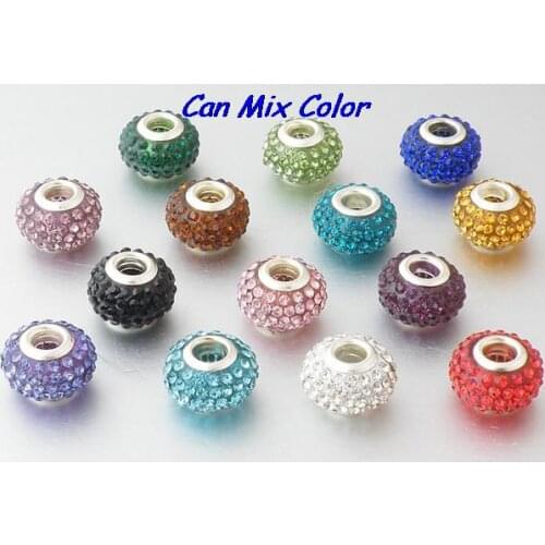 Fdty45t blue white red 14mm x10mm Silver Plated Core Big Hole European Beads Resin Bracelets bead crystal