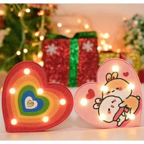 New Arrival 5D DIY Diamond Painting Heart Lamp With Frame Embroidery Wall Art Home Decoration Xmas Kids Handicraft Gift