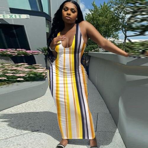 Hirigin Sexy Striped Off Shoulder Maxi Dress Summer Sleeveless Bodycon Night Club Birthday Outfits for Women Party Long Dresses