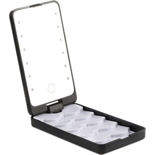 Portable Makeup Box LED Eyelash Storage Box with Mirror False Eyelash Holder Case Organizer Box Makeup Tool