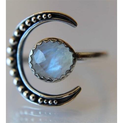 Luxurious Crescent Women Moonstones Rings Engagement Wedding Crystal Ring Girl Jewelry Gifts