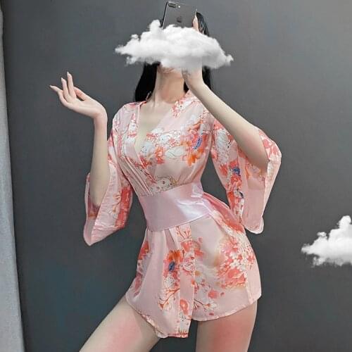 Sexy Lingerie Perspective Cardigan Japanese Kimono Cheongsam Cosplay Outfit Pajamas Temptation Underwear Women Porno Costumes