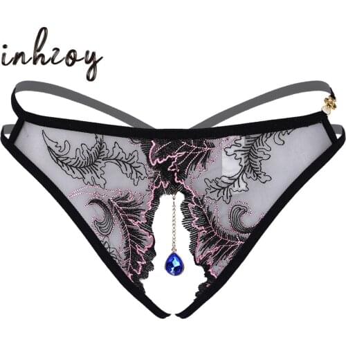 Open Crotch Sissy G string Panties Gay Men Sexy Embroidery Lingrie Erotic Body Jewelry Thong Underwear