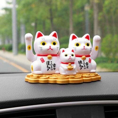 Car Ornaments ABS Lucky Cat Automobile Interior Dashboard Decoration Cute Solar Power Wave Cat Home Furnishing Decor Accessories