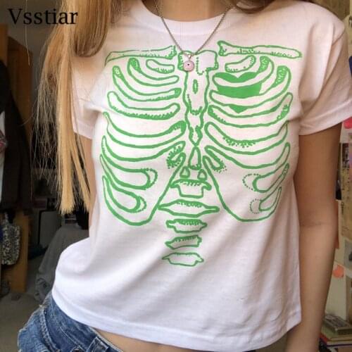 Vsstiar Y2K Short Sleeve T-Shirt Women Casual O Neck Summer Clothes White Black Streetwear Fashion Print Tops Female