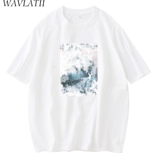 WAVLATII Lady New Cotton Art Print Tees Women Streetwear Summer T shirts Female Black White Casual Tops WT2105
