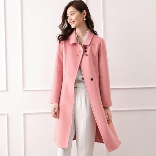 Womens double-sided wool coat womens mid long slim high wool double-sided woollen overcoat in autumn / winter 2020