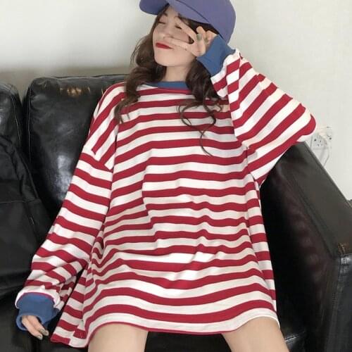 Oversized Women Striped T shirt Korean Style Casual Hip Hop Streetwear Friends 90S Grunge Aesthetic Basic Tee Stranger Things