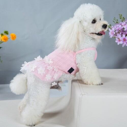 Princess Dog Dress Tutu Flowers Lace Skirt Design Pet Puppy Spring/Summer Apparel For Teddy Yorkshire Chihuahua