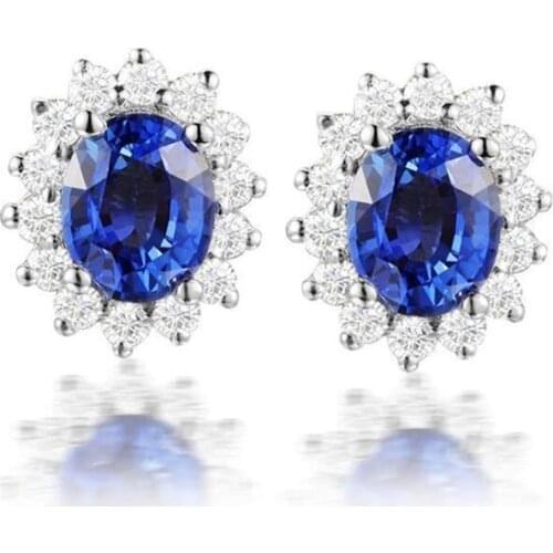 AIYANISHI Factory Price Genuine 925 Sterling Silver Stud Earrings Halo Created Sapphire Stud Earrings for Women Accessories