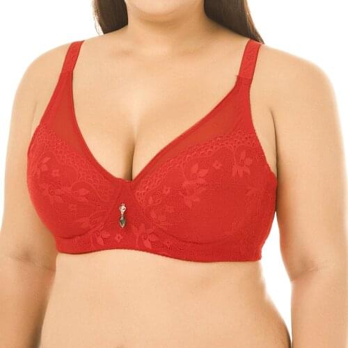 Womens Lace Unlined Full Figure Support Wirefree Cotton Minimizer Bra Plus Size 80D 85D 90D 95D 100D Plus Size Cup