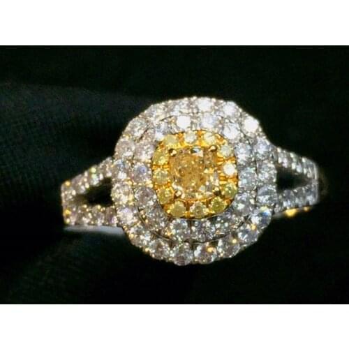 Fine Jewelry Real Pure 18 K Gold 100% Natural Yellow Diamond 0.2ct Wedding Engagement Female Rings for Women Fine Diamonds Ring