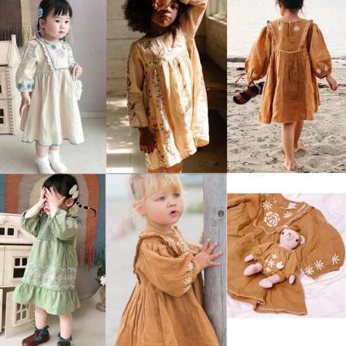 IN Stock Apo Brand 2021 New Kids Girls Dress Embroidery Mini Baby Child Princess Dress Cute Sisters Casual Dresses Outfit Suit