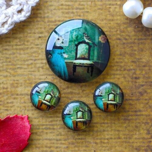 12mm 25mm 14mm 16mm 18mm 20mm Photo Glass Cabochons Round Cameo Set Handmade Settings Stone Rabbit 01